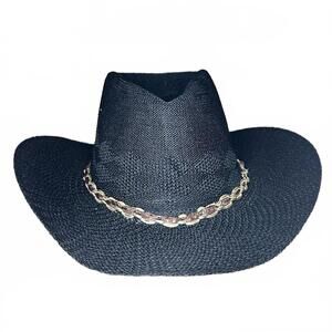 Classic Black Cowboy Hat with Chain Detail - Timeless Western Style